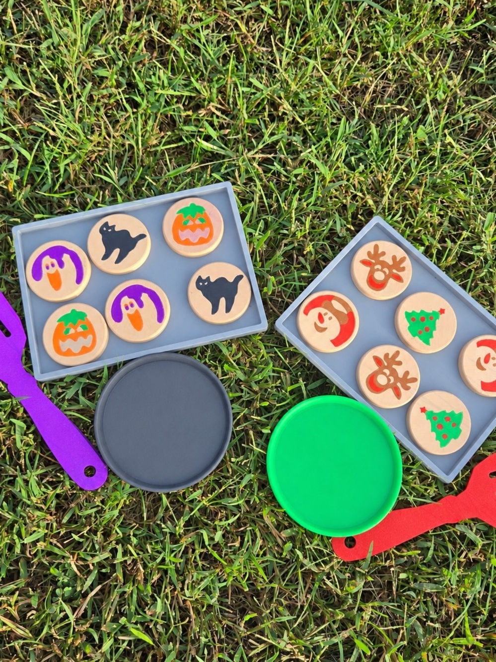 Wooden Holiday & Halloween Matching Discs - Colorful Kids Memory Game